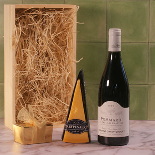 Wijngeschenk met chocolade en kaas Pommard - Wijnbox.nl